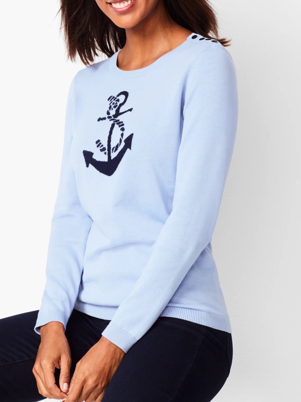 Talbots Light Blue Anchor Motif Nautical Crewneck Sweater